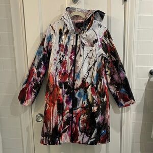Women's Multicolor Abstract Hooded Rain Jacket